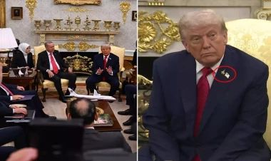 Oval Ofisdə tarixi anlar – Trampın yaxasındakı rozet diqqət çəkdi - FOTO