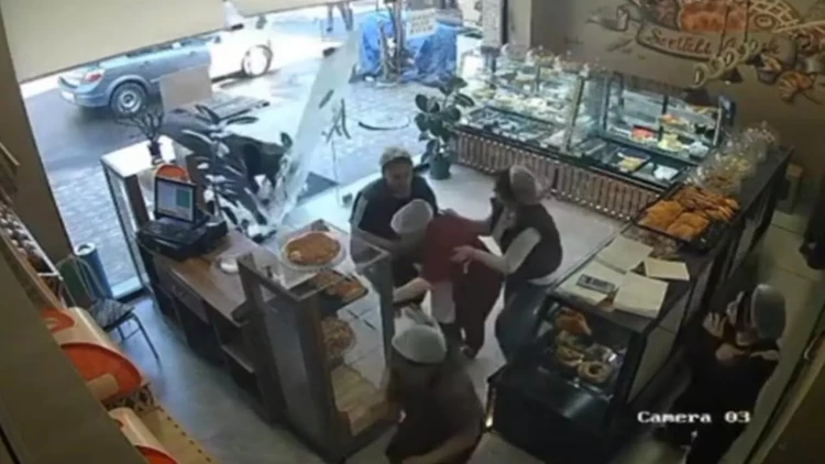 İnək şirniyyat mağazasına hücum çəkdi - Yaralı var - ANBAAN VİDEO