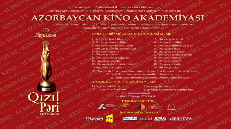 Azərbaycan Kino Akademiyasi 2025-ci ilin Qızıl Pəri peşə mükafatının müsabiqəsinə qəbulunu elan edir