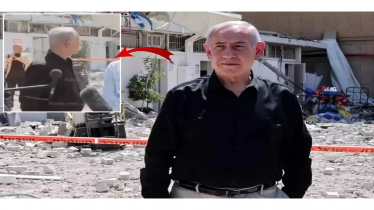 Netanyahu canlı yayımda danışarkən İranın vurduğu bina çökdü - VİDEO