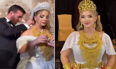 Toyda gəlinə 5 kiloqram qızıl taxdılar - Daşıya bilmədi - FOTO