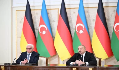 Azərbaycan və Almaniya prezidentləri mətbuata bəyanatlarla çıxış ediblər - VİDEO - FOTO