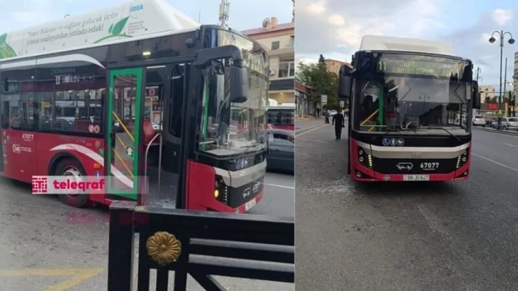 Sərxoş sərnişin avtobusun şüşəsini qırdı - FOTO