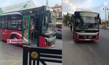 Sərxoş sərnişin avtobusun şüşəsini qırdı - FOTO