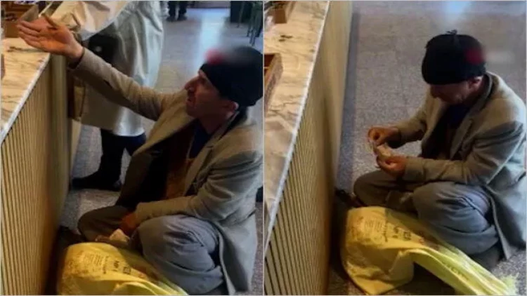 Dilənçinin yığdığı pulların miqdarı şoka saldı - VİDEO