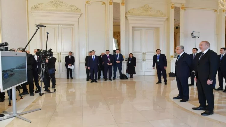 Azərbaycan və Qazaxıstan prezidentləri Çindən Bakıya konteyner qatarının gəlişini videobağlantı ilə izləyiblər - VİDEO - FOTO