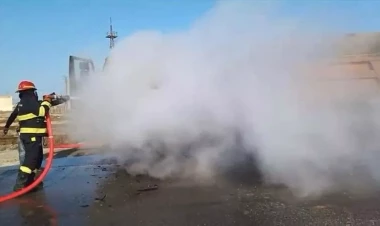 Sumqayıtda yük avtomobili yandı - VİDEO