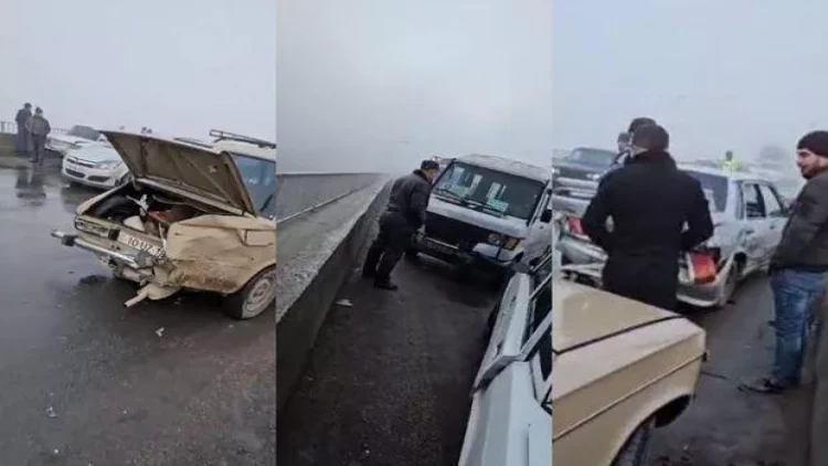 Şəkidə altı avtomobil toqquşdu - VİDEO