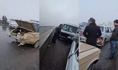 Şəkidə altı avtomobil toqquşdu - VİDEO