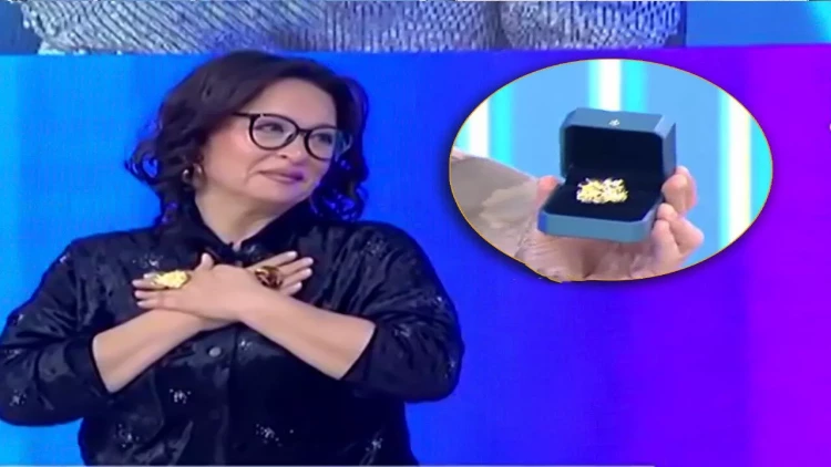 Canlı efirdə Mehriban Xanlarovaya üzük hədiyyə edildi - VİDEO