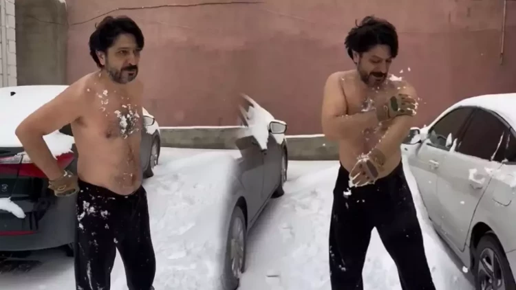 İlqar Mikayıloğlu soyunub qarla çimdi - VİDEO