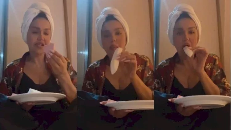 Rəqsanənin kamera qarşısında xiyar yeməyini qınadılar - VİDEO