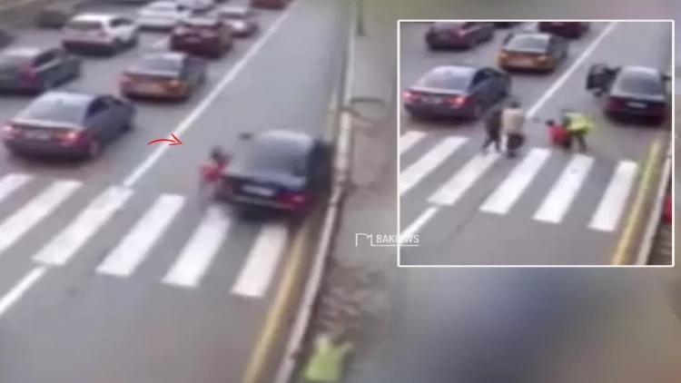 Bakıda avtobus zolağına girdi, məktəblini vurdu - VİDEO