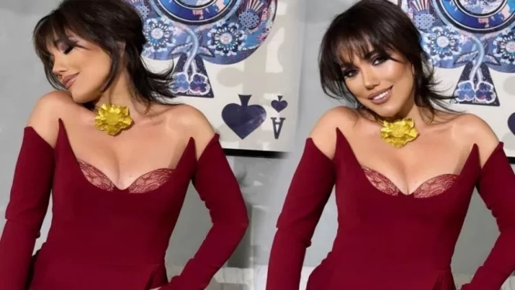 Lalə qırmızı dekolteli geyimdə göz qamaşdırdı - FOTOlar