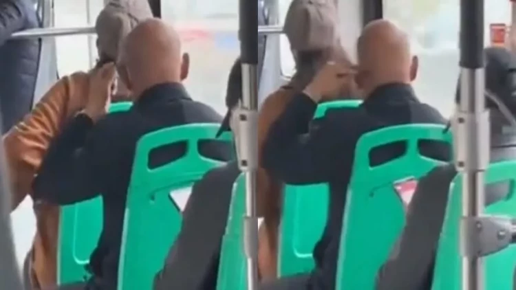 Avtobusda kişinin bu hərəkəti hamını güldürdü - VİDEO