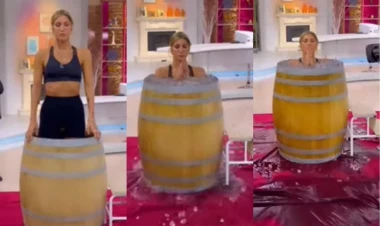 Aparıcı SOYUNDU, efirdə buzla dolu çəlləyə girdi - VİDEO