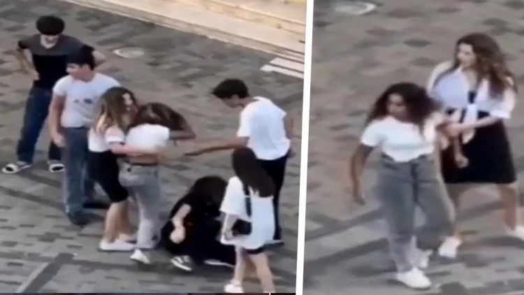 Bakının mərkəzi küçəsində qızlar əlbəyaxa oldular - VİDEO