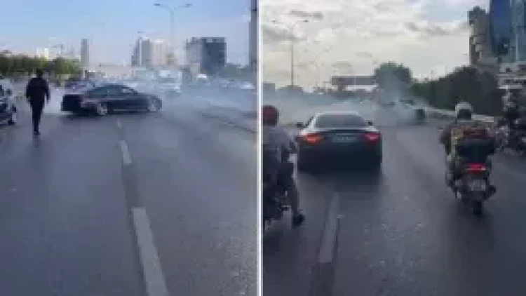 Toy karvanı nəqliyyatı iflic etdi - Yolu kəsib, “drift etdilər” - VİDEO