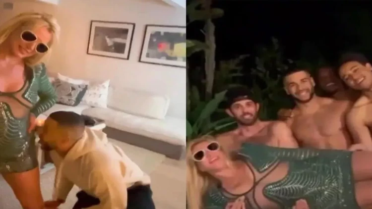 Qalmaqallı şəkildə boşanan Britni dörd yarıçılpaq kişi ilə əyləndi - VİDEO