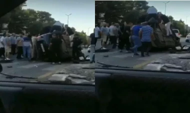 Sumqayıtda QƏZA: Maşın səkiyə çırpılıb aşdı, yaralılar var - VİDEO