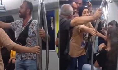 Metroda öpüşən cütlüyü görüb dəli oldu - Tərəf tutmayan qocalara da hücum etdi - VİDEO