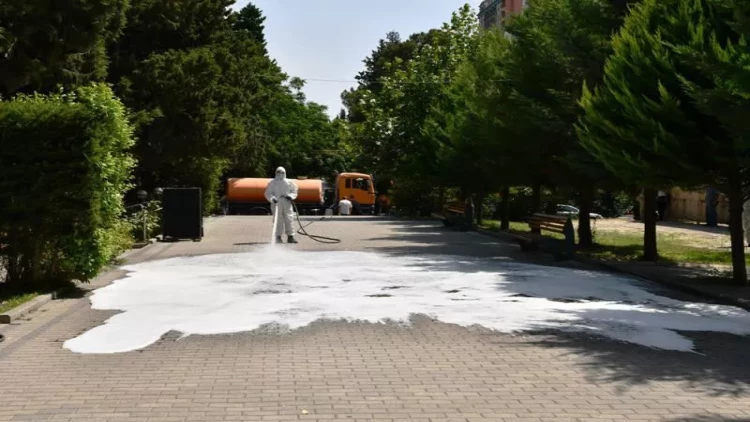 Parklarda təmizlik-dezinfeksiya tədbirləri görülüb - FOTO
