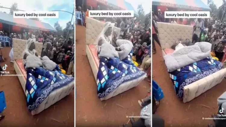 Qəribə toy adəti: Hamının gözü önündə yatağa girdilər - VİDEO