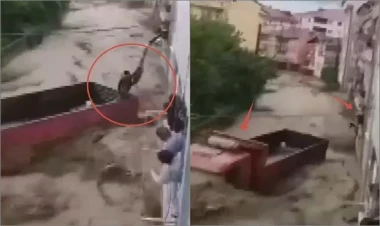 Ölümlə həyat arasında: Türkiyəli gənc seldən son saniyədə xilas oldu - VİDEO