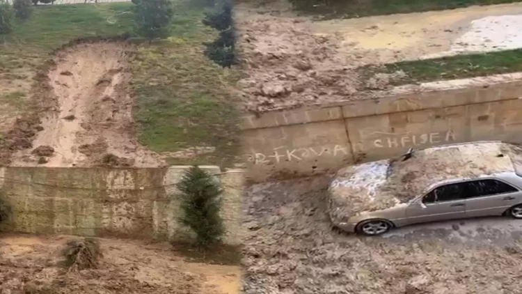 Bakıda torpaq sürüşdü, maşının üstünə töküldü - VİDEO