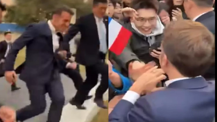 Makron onlarla görüşə qaça-qaça getdi - VİDEO