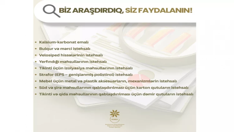 Sahibkarlar üçün daha 9 istiqamət üzrə daxili bazar araşdırması aparılıb